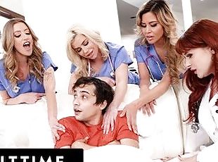 ADULT TIME - Big Titty MILF Doctors & Nurses Use REVERSE GANGBANG To Cure Virgin Patient!