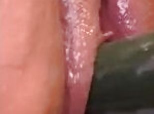 Creamy Pussy Takes Cucumber Close Up