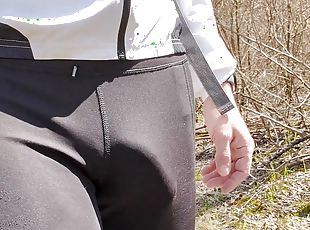 Big Cock spandex dickprint and bulge in the car and hiking