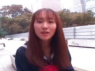 Adorable Japanese schoolgirl in public