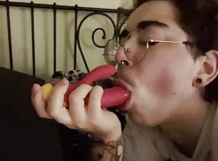 Horny Queer FtM Giving Head to Dildo - Free Blowjob Teaser