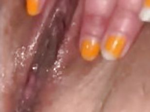 Wife playing with a pussy full of cum she got while at the glory hole