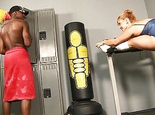 Horny Blonde Cheating Hot MILF rides the Big Black Cock BBC in The Gym After Sports gets a Facial