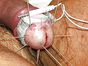 Needled cockhead under heavy electro torture