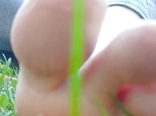 Giantess with big sweaty feet crushes toy cars and smashes them all