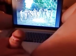 Jerking off with cumshot while watching porn
