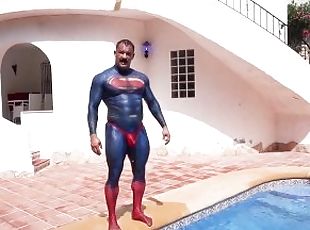 Superman gets his thonged spandex suit soaking wet