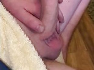 Jerkoff stone dick while waiting for wife, long stick show up. Homemade