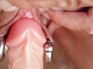 Nippleringlover Close up of Playing with Big Dildo on my Pierced Pussy with Big Labia Rings