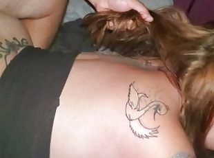 Amateur tattooed BBW rides cock for anal cumshot