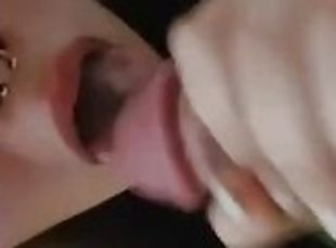 My petite girlfriend can hardly fit my dick in her mouth so I fill it with cum