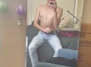 hung twink rubbing himself through jeans