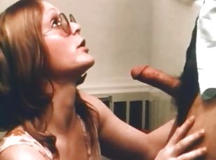 Long-Haired Vintage Cutie Sucks Hairy Swollen Pecker