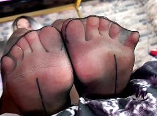 Goddess feet and toes in cute black pantyhose