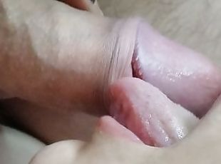 CLOSE UP homemade blowjob with cum in mouth