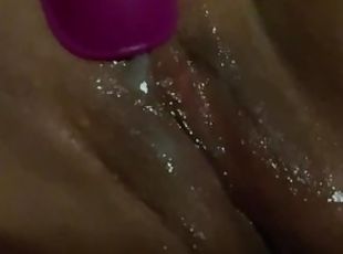 juicy pussy dripping in cum from vibrating tongue licking it