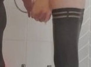 Sissy crossdresser fucked with dildo in the shower