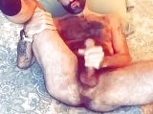 Showing off my hairy furry ass and cock exposed and stroking teaser