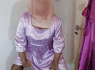 Sexy uk crossdresser pink sissy dress heels stockings hard clitty