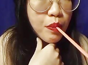 Super sexy Asian girl show pussy and drink some juice 1