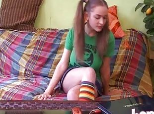 Striped socks girl is curvy and hot
