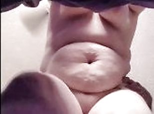 Bbw bent over and fucked to multiple shaking orgasms.  Bottom view swinging tits and soft belly