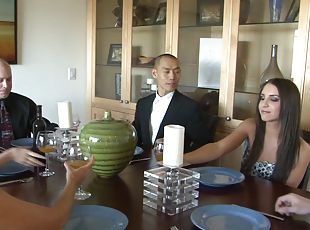 Quiet dinner party turns into an all holes filled sex orgy
