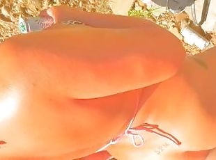 4th of July camping slut takes off bikini and put 5 fingers in her wet pussy at public park