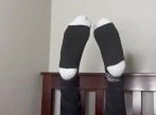 Sock Fetish-Moving Toes With Black And Gray Ankle Socks