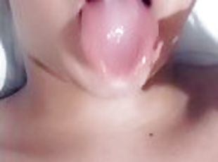 Femboy eats her own cum for her daddy