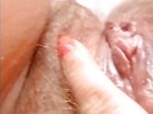 Natural hairy pussy outside, inside, very close up